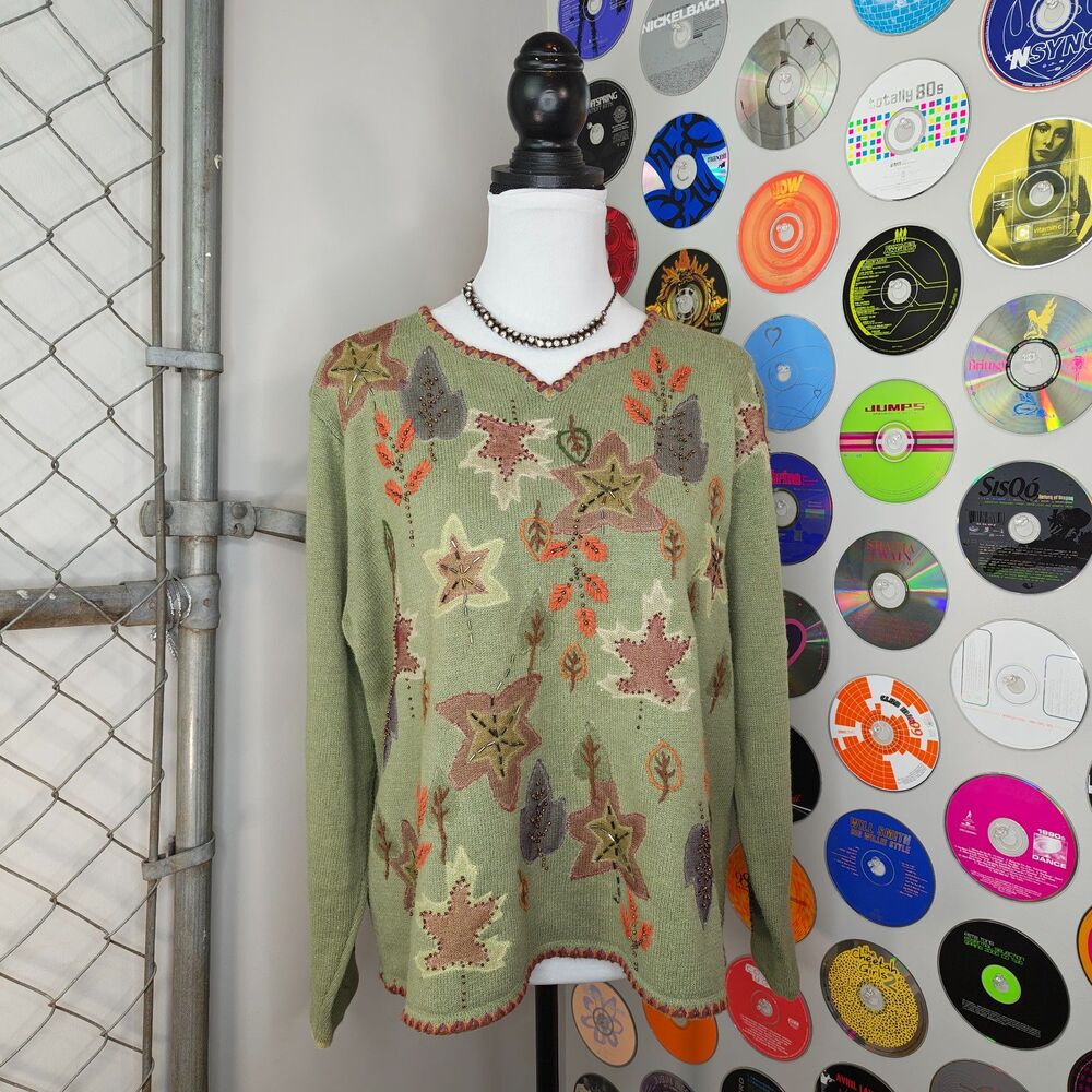 Vintage Mandal Bay Embroidered Beaded Fall/Autumn Leaves Sweater
